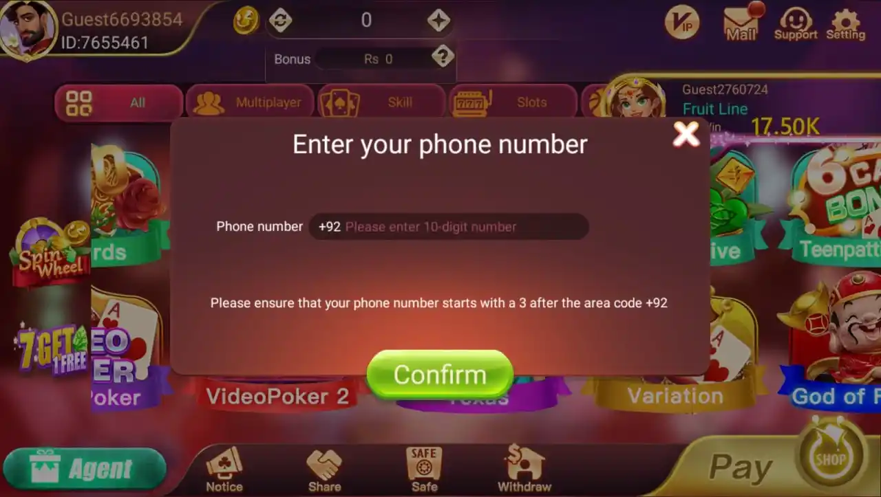 teenpatti no 1 bind phone number